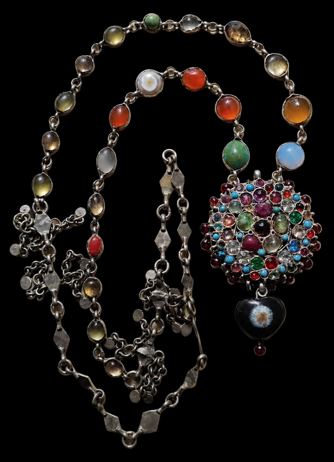 Ornate gemstone necklace with a jewelled pendant