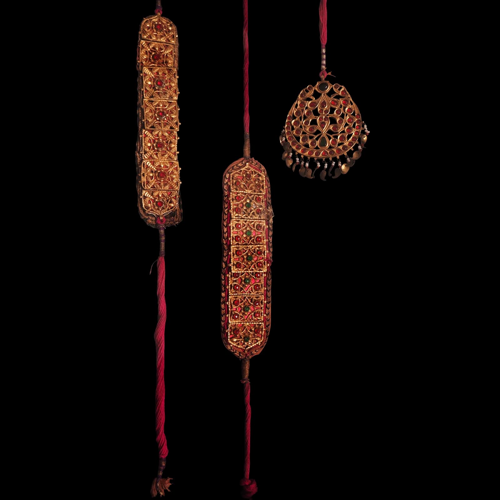 Traditional Kashmiri silver jewellery with gemstone settings